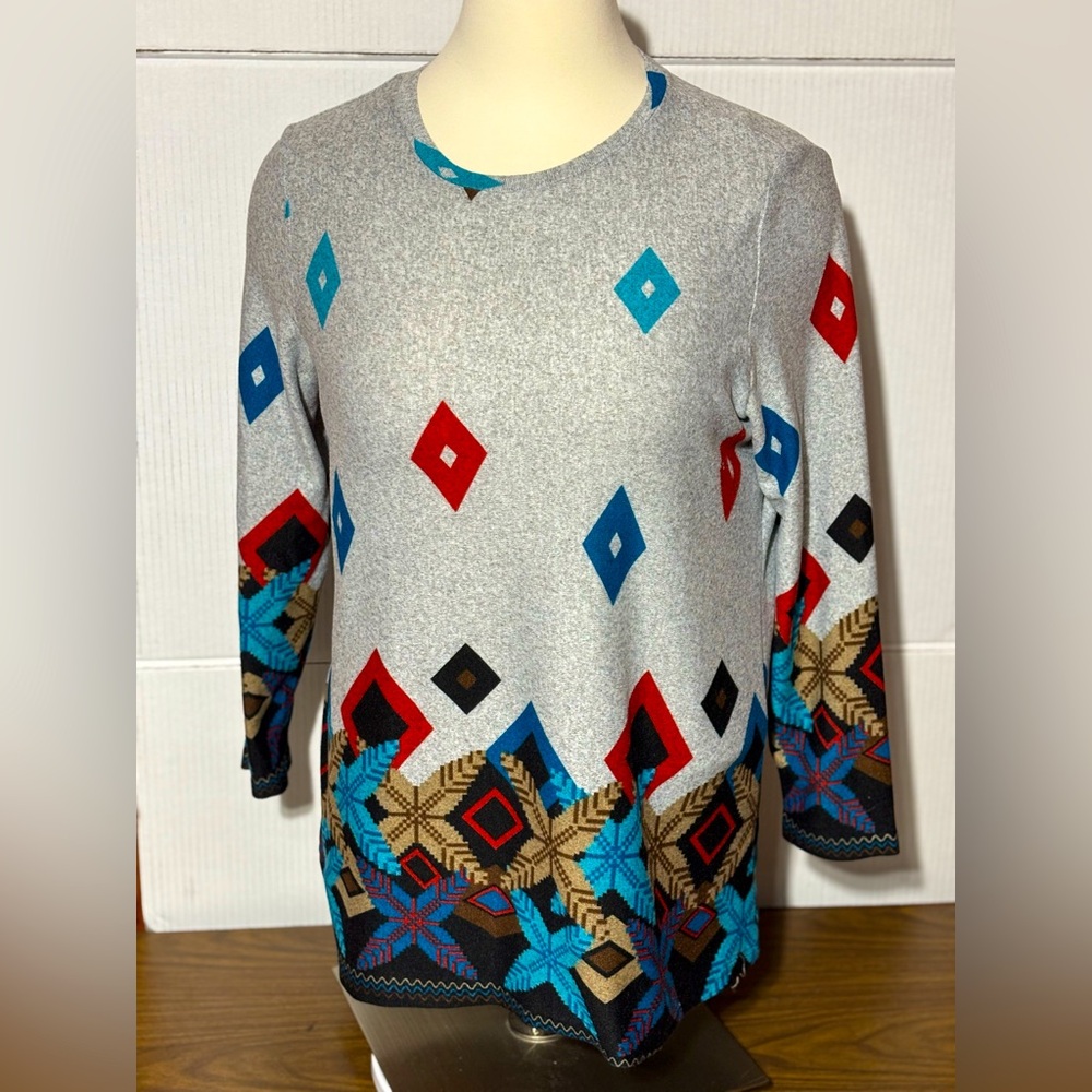 Emery Rose 3XL Geometric Patterned Gray Sweater 31” L 24” P2P